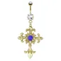 Piercing nombril plaqué or croix fleur de lys