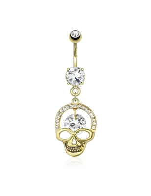 Piercing nombril plaqué or crâne couronne