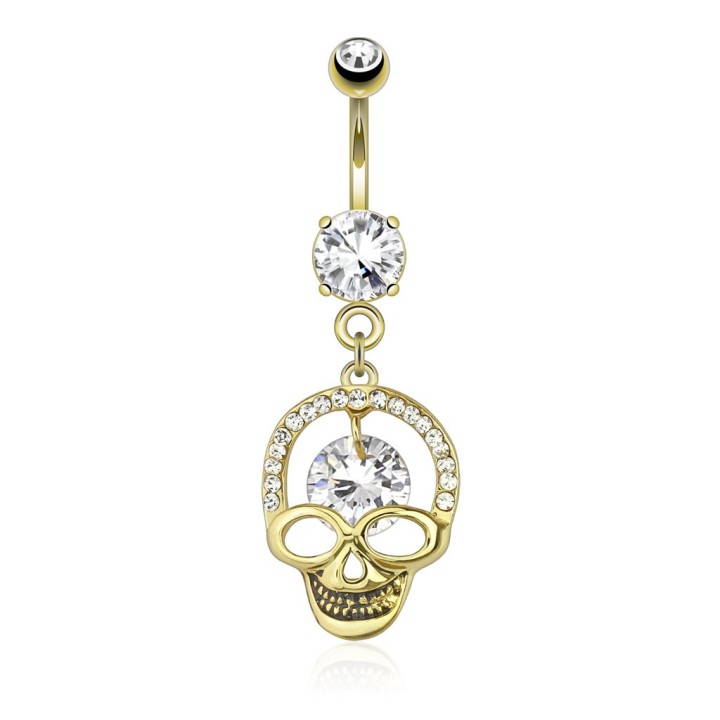 Piercing nombril plaqué or crâne couronne