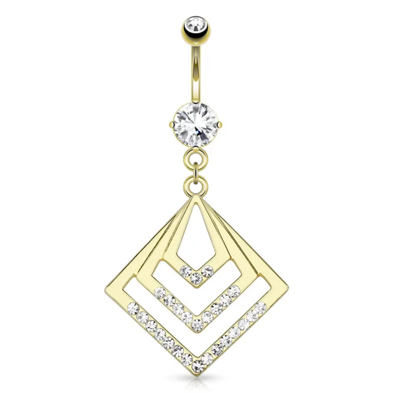 Piercing nombril plaqué or trois carrés