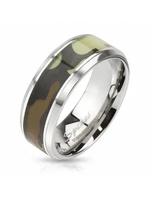 Bague homme acier camouflage