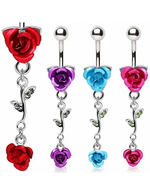 Piercing nombril deux roses métalliques