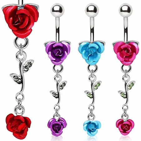 Piercing nombril deux roses métalliques