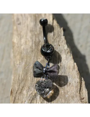 Piercing nombril acier noir noeud