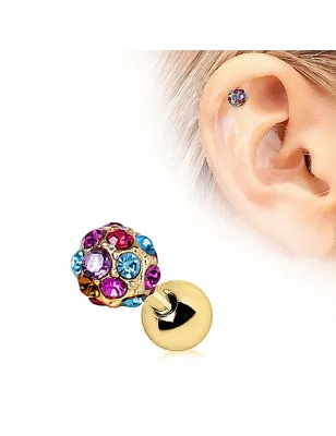 Piercing cartilage plaqué or multicolore