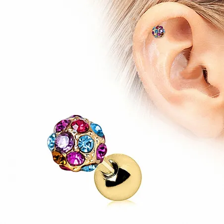 Piercing cartilage plaqué or multicolore