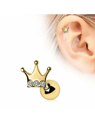 Piercing cartilage plaqué or couronne strass