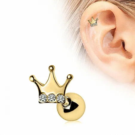 Piercing cartilage plaqué or couronne strass