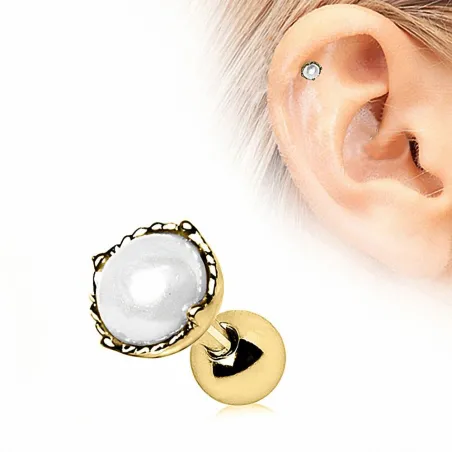 Piercing cartilage plaqué or couronne perle