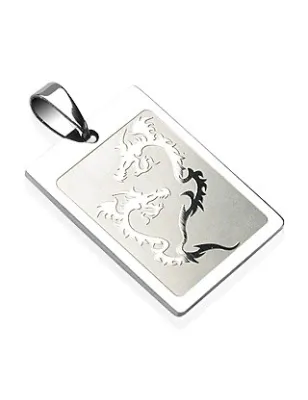 Pendentif Carte Double Dragon en acier inoxydable