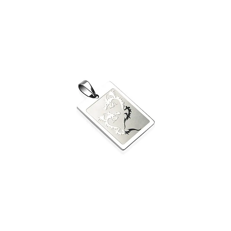 Pendentif Carte Double Dragon en acier inoxydable