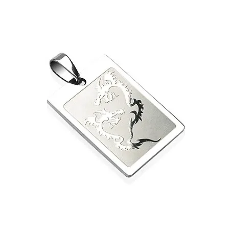 Pendentif Carte Double Dragon en acier inoxydable