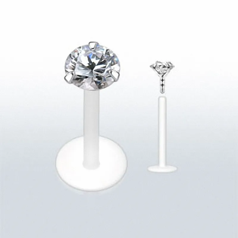 Piercing labret PTFE Téflon strass rond clair