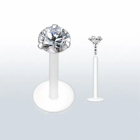 Piercing labret PTFE Téflon strass rond clair