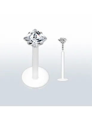 Piercing labret PTFE Téflon strass carré clair