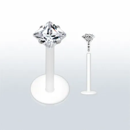 Piercing labret PTFE Téflon strass carré clair