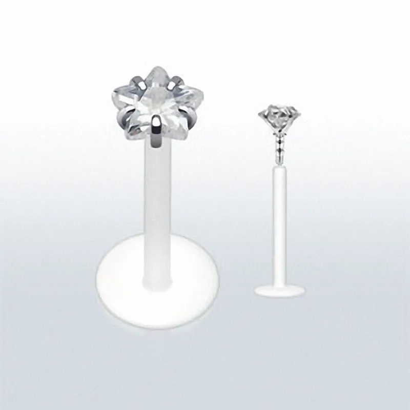 Piercing labret PTFE Téflon strass étoile clair