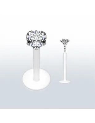 Piercing labret PTFE Téflon strass coeur clair