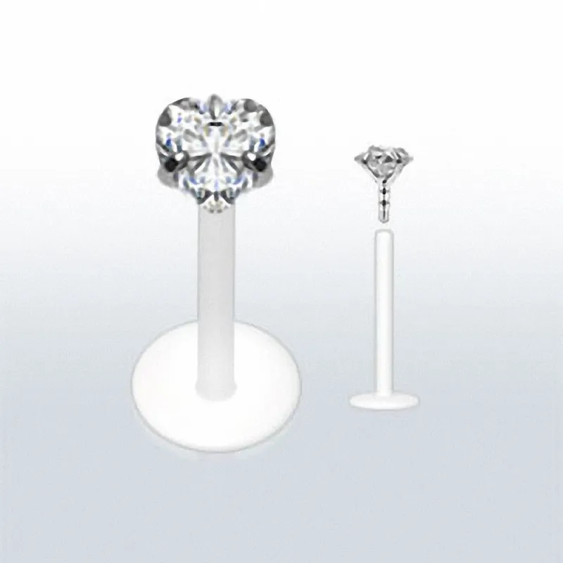 Piercing labret PTFE Téflon strass coeur clair