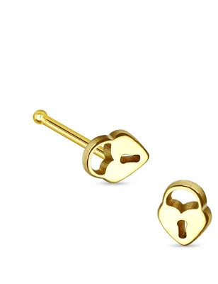 Piercing nez tige droite cadenas coeur