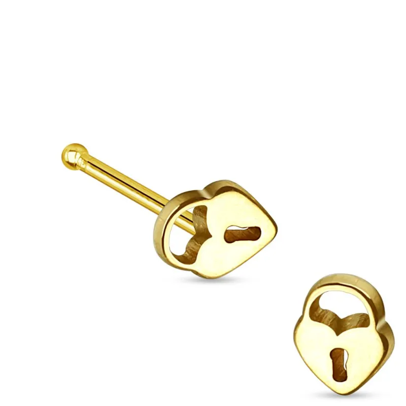 Piercing nez tige droite cadenas coeur