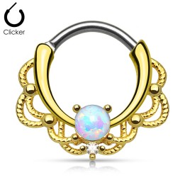 Piercing septum plaqué or filigrane opale