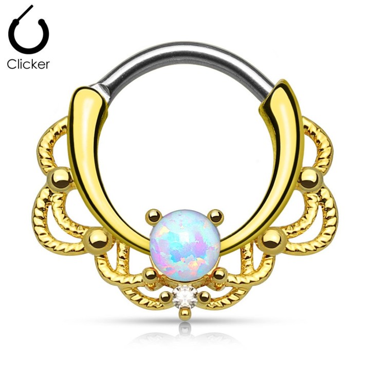 Piercing septum plaqué or filigrane opale