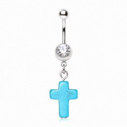 Piercing nombril croix turquoise