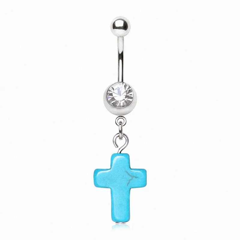 Piercing nombril croix turquoise Piercing nombril croix turquoise