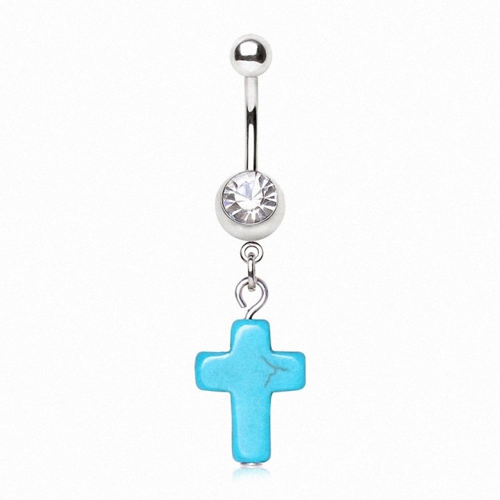 Piercing nombril croix turquoise
