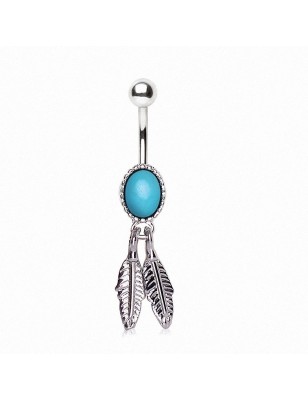 Piercing nombril turquoise plumes