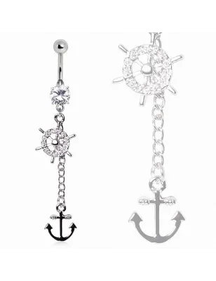 Piercing nombril barre et ancre marine