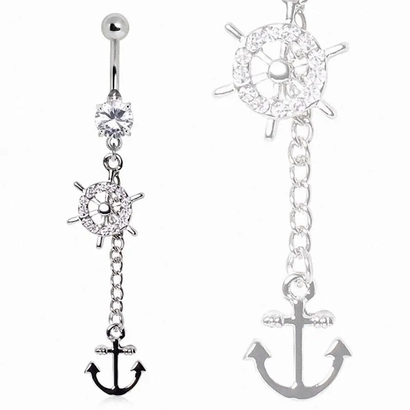 Piercing nombril barre et ancre marine
