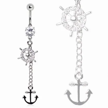 Piercing nombril barre et ancre marine