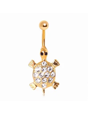 Piercing nombril plaqué or tortue gemmes