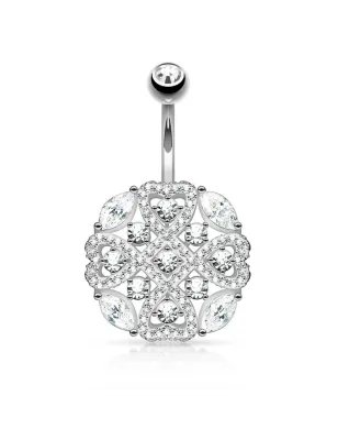 Piercing nombril bouclier tribal coeurs