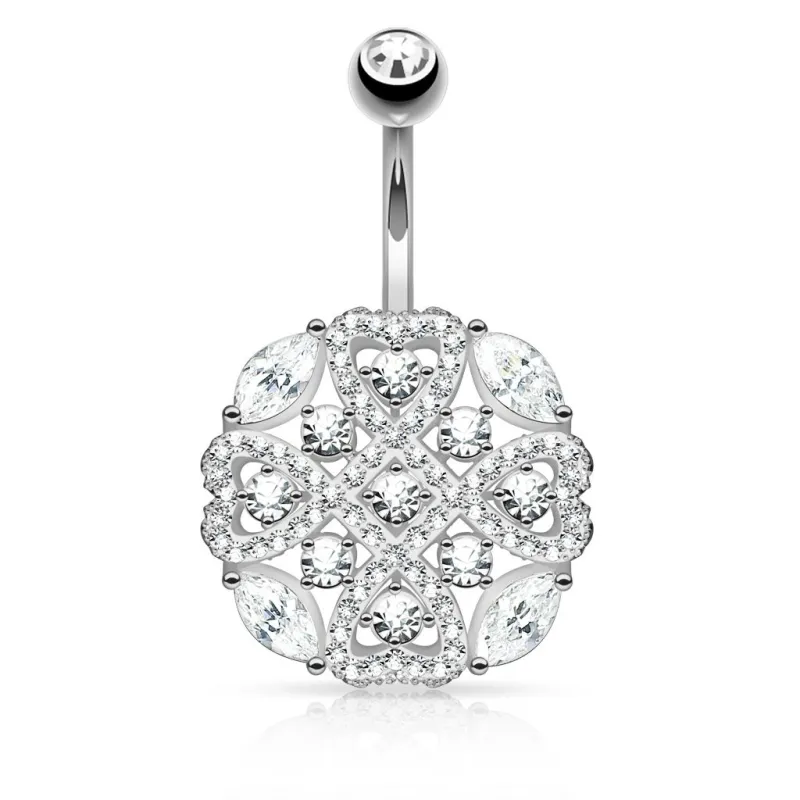 Piercing nombril bouclier tribal coeurs