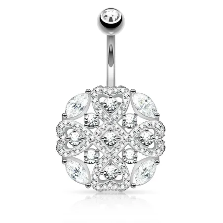 Piercing nombril bouclier tribal coeurs