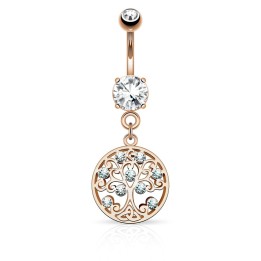 Piercing nombril arbre de vie or rose