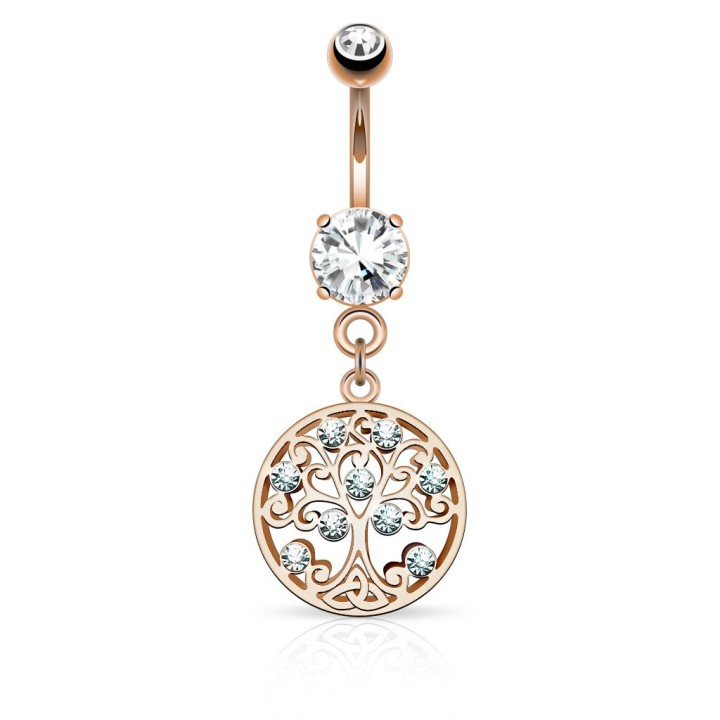 Piercing nombril arbre de vie or rose