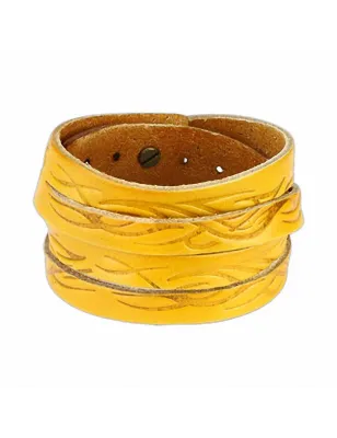 Bracelet cuir jaune tribal vagues