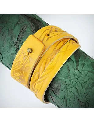Bracelet cuir jaune tribal vagues