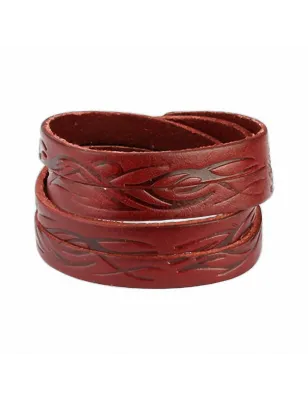 Bracelet cuir rouge tribal vagues