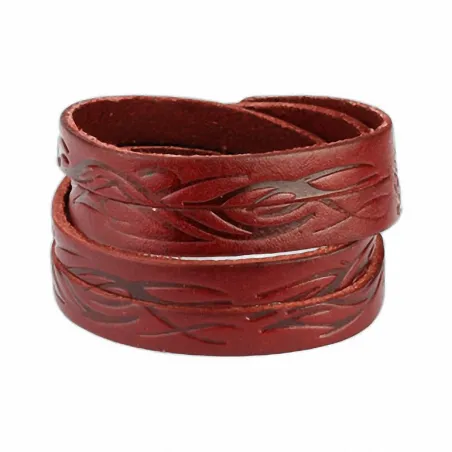 Bracelet cuir rouge tribal vagues