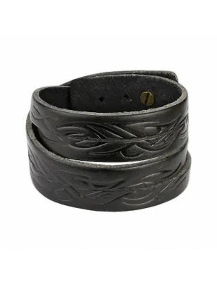 Bracelet cuir noir tribal vagues