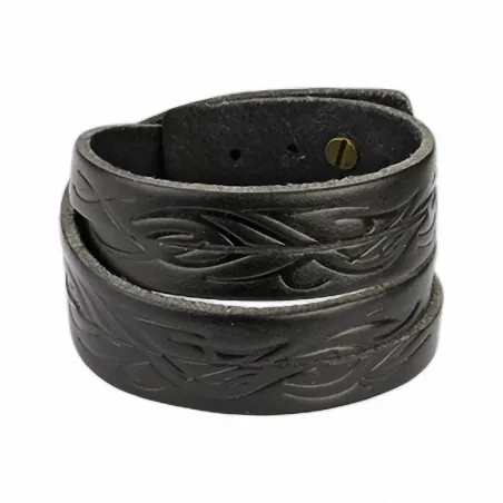 Bracelet cuir noir tribal vagues
