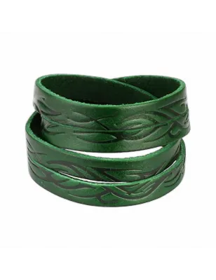 Bracelet cuir vert tribal vagues