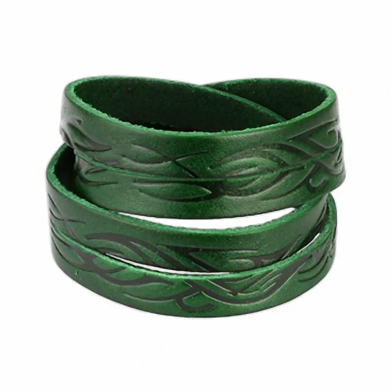 Bracelet cuir vert tribal vagues