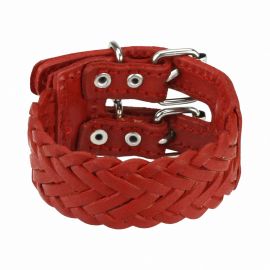 Bracelet en cuir tressé rouge double ceinture