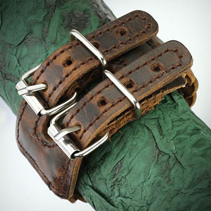 Bracelet en cuir tressé marron double ceinture